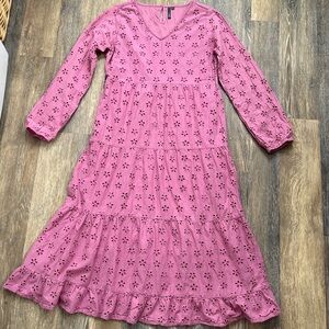 Long Sleeve Pink Eyelet Dress